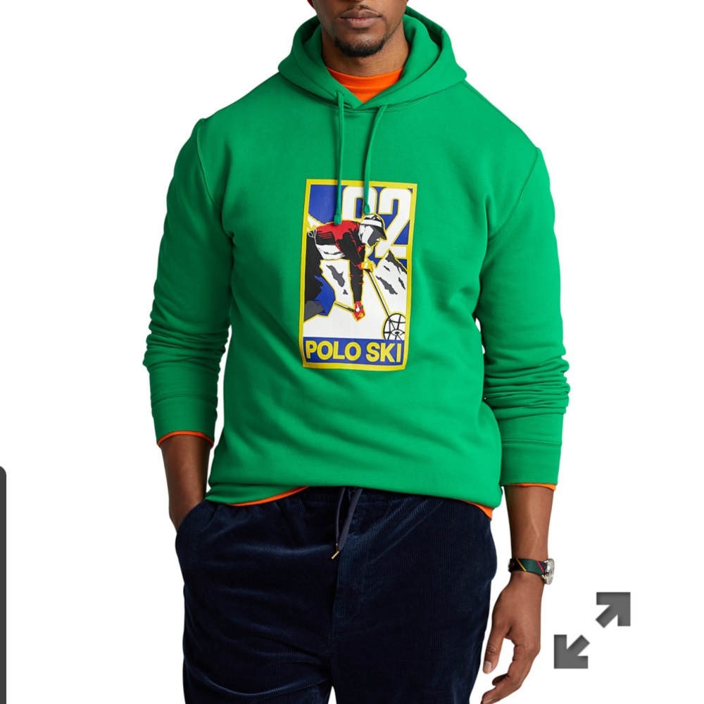 Polo by Ralph Lauren Green Polo Ski ‘92 Graphic Fleece Hoodie Sweatshirt Small